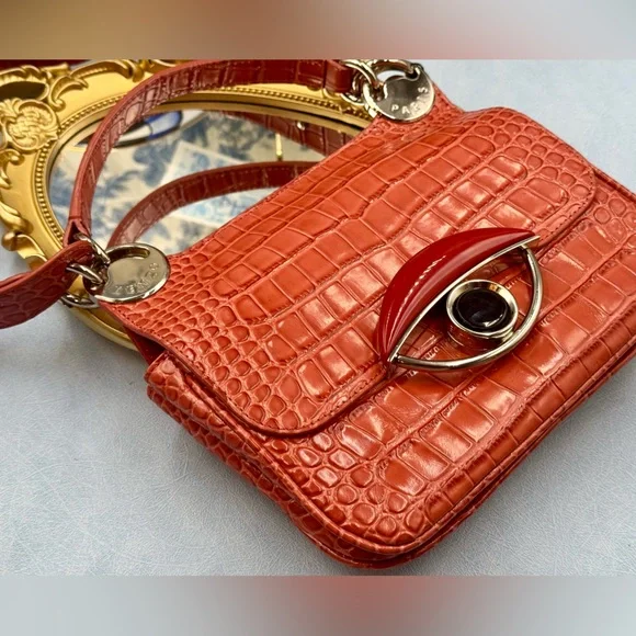 🆕 KENZO 🧿 NWT Medium Tali Croc Embossed Eye Motif Bag, Red - Picture 7 of 16